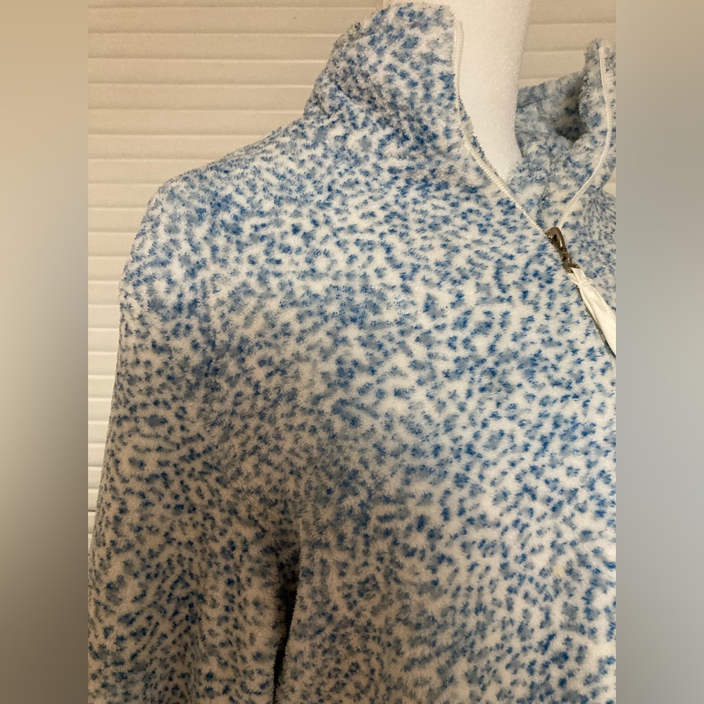 EC Oscar de la Renta Speckled Blue & White Zip-up Duster Size L/XL - Picture 9 of 14